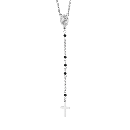 WOMAN'S ROSARY NECKLACE IN STEEL WITH BLACK CRYSTALS WITH PENDANT Luca Barra