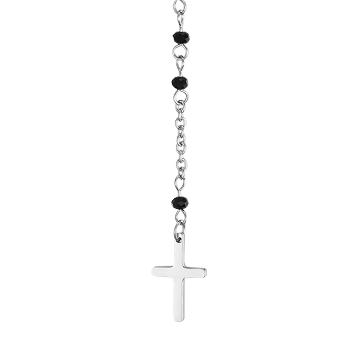 WOMEN'S STEEL ROSARY NECKLACE WITH BLACK CRYSTALS WITH PENDANT