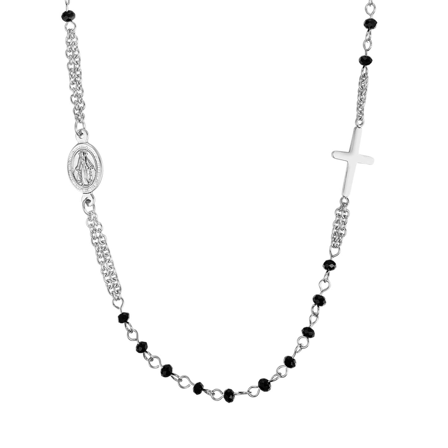 WOMAN'S ROSARY NECKLACE IN STEEL WITH BLACK CRYSTALS Luca Barra