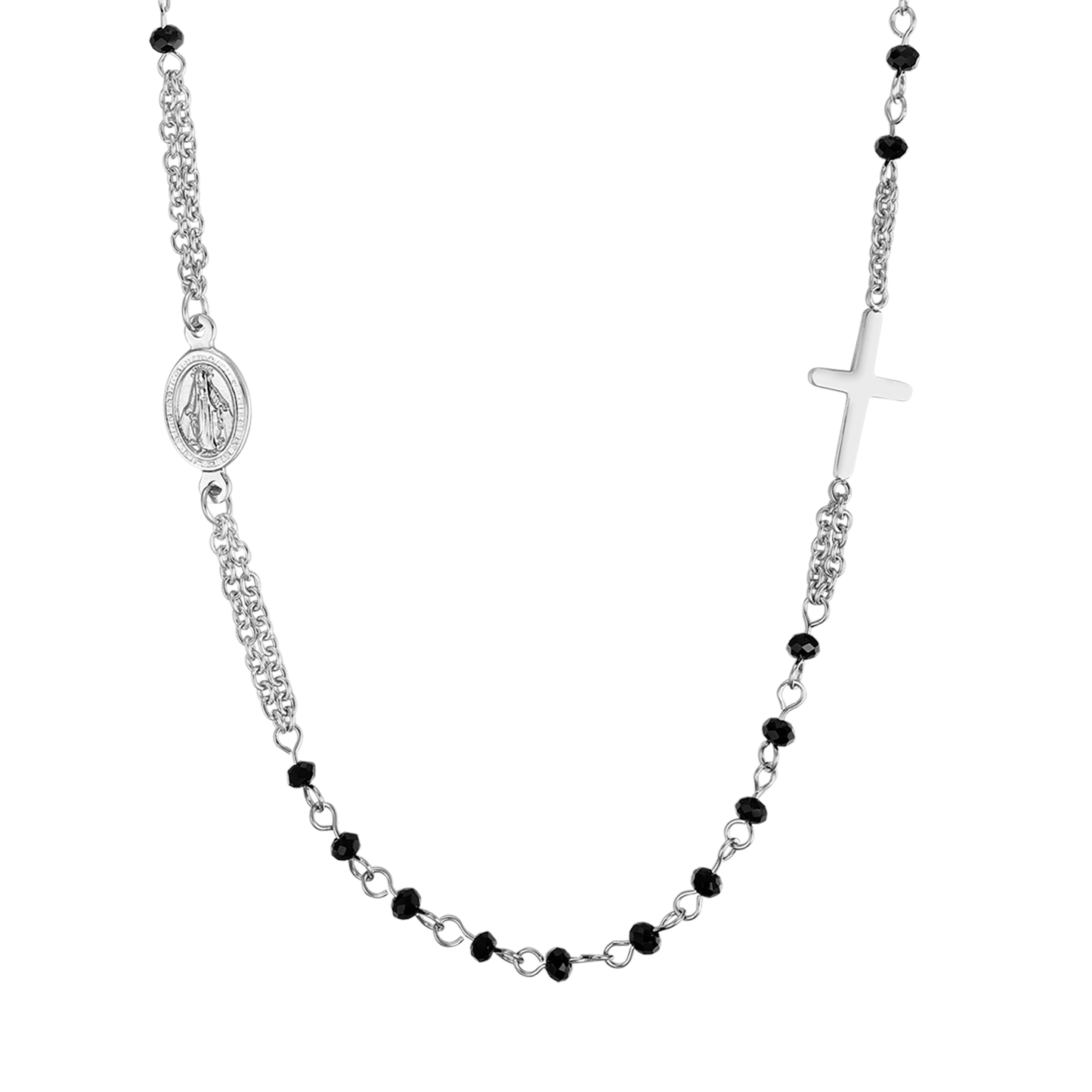 WOMAN'S ROSARY NECKLACE IN STEEL WITH BLACK CRYSTALS Luca Barra