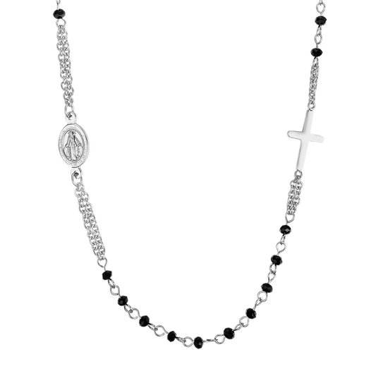 WOMAN'S ROSARY NECKLACE IN STEEL WITH BLACK CRYSTALS Luca Barra