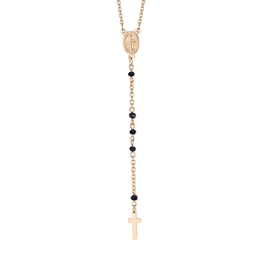 WOMAN'S ROSARY NECKLACE IN STEEL WITH BLACK CRYSTALS WITH PENDANT Luca Barra