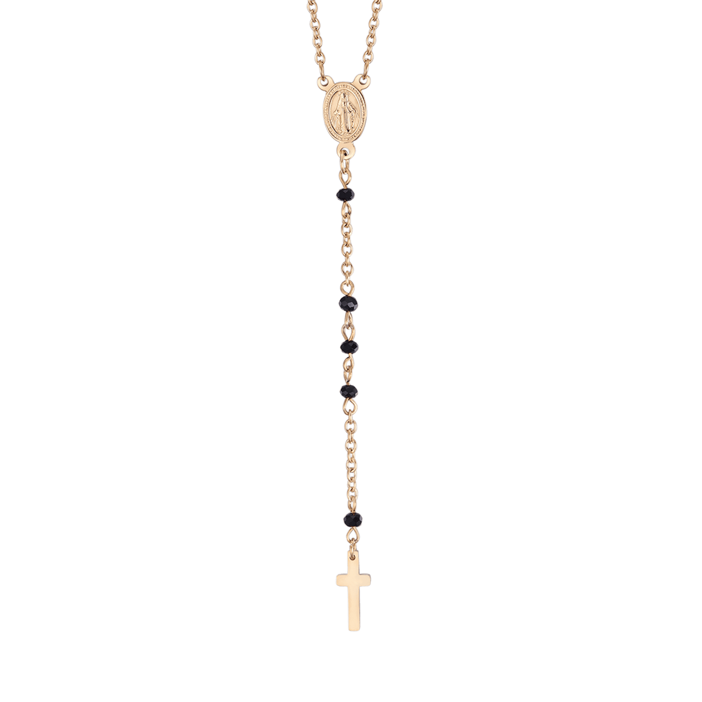 WOMEN'S STEEL ROSARY NECKLACE WITH BLACK CRYSTALS WITH PENDANT