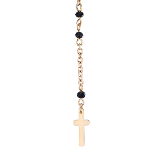 WOMEN'S STEEL ROSARY NECKLACE WITH BLACK CRYSTALS WITH PENDANT