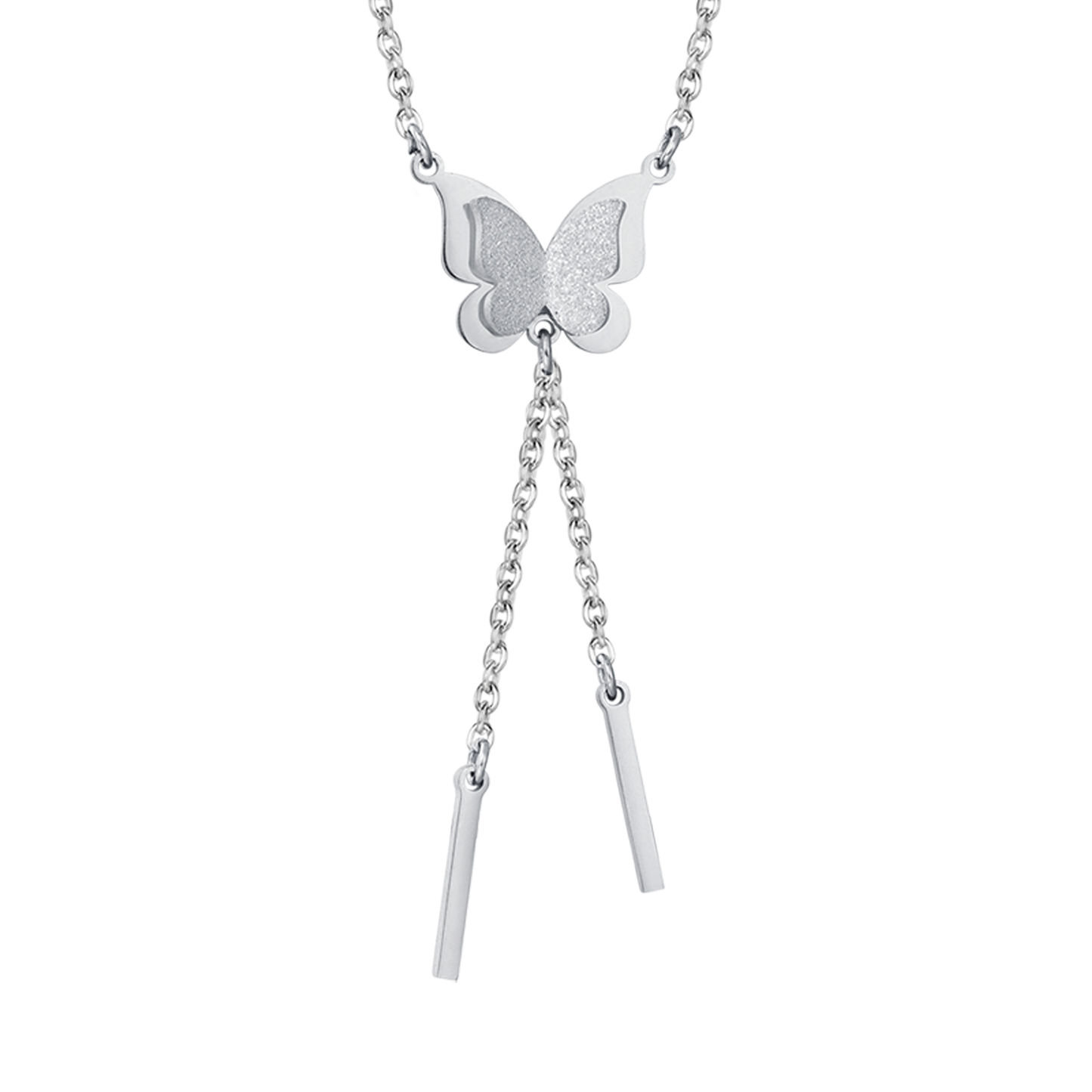STEEL NECKLACE, BUTTERFLY WITH WHITE GLITTER Luca Barra