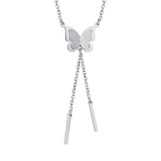 STEEL NECKLACE, BUTTERFLY WITH WHITE GLITTER Luca Barra