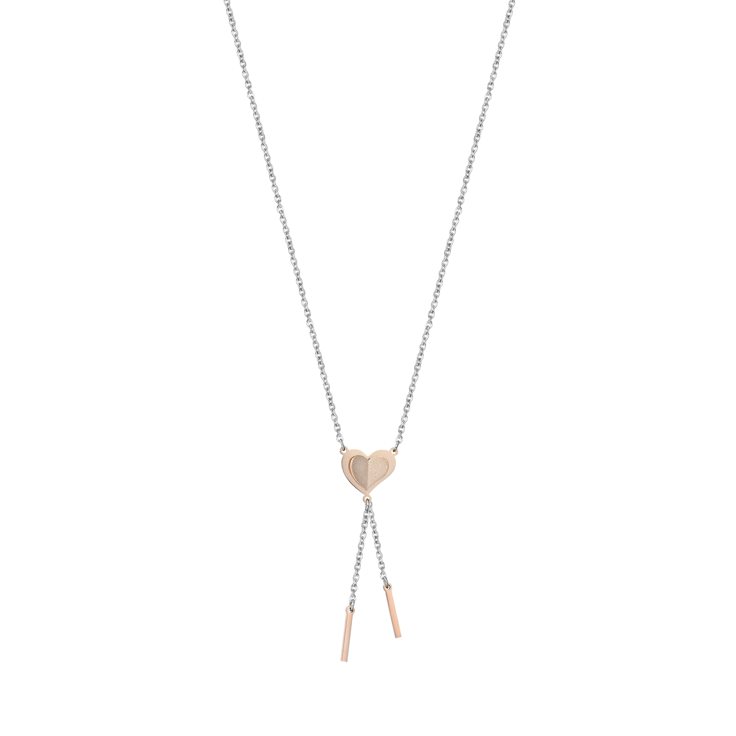 STAINLESS STEEL NECKLACE WITH IP ROSE HEART WITH GLITTER ROSE Luca Barra