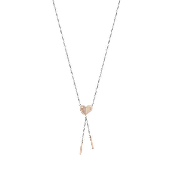 STAINLESS STEEL NECKLACE WITH IP ROSE HEART WITH GLITTER ROSE Luca Barra