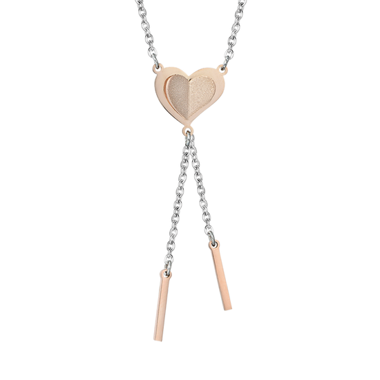 STAINLESS STEEL NECKLACE WITH IP ROSE HEART WITH GLITTER ROSE Luca Barra