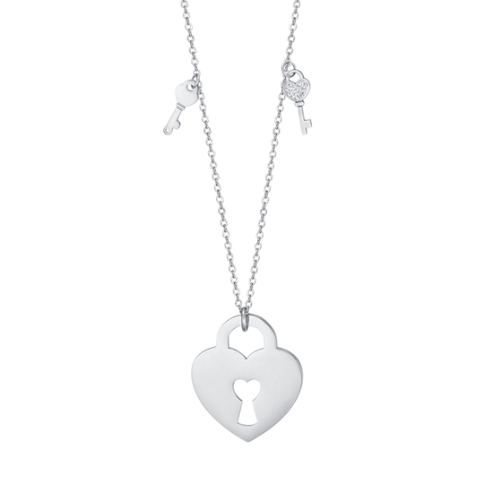 STEEL NECKLACE WITH HEART LUCKLE WITH KEYS Luca Barra