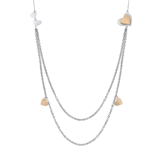 STEEL NECKLACE WITH HEARTS AND GLITTER IP GOLD Luca Barra