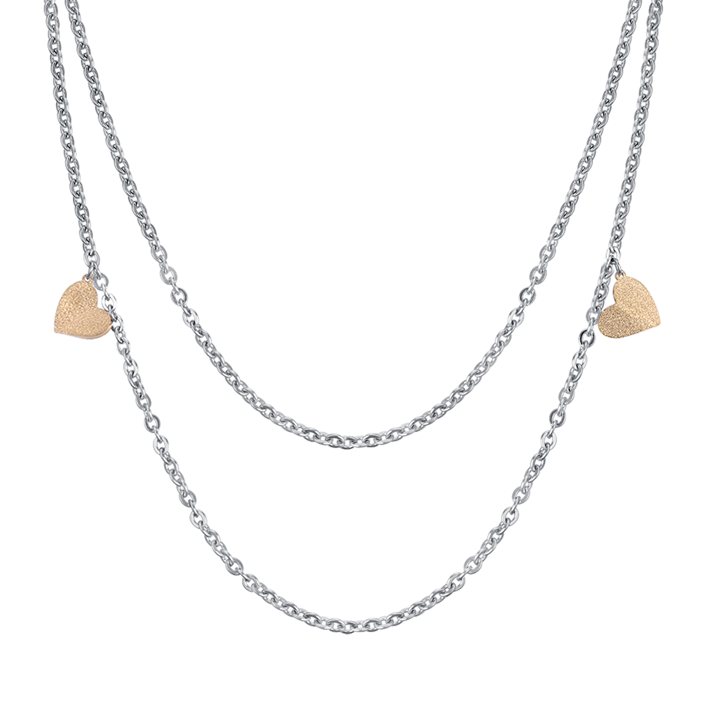 STEEL NECKLACE WITH HEARTS AND GLITTER IP GOLD Luca Barra