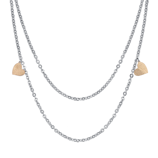 STEEL NECKLACE WITH HEARTS AND GLITTER IP GOLD Luca Barra