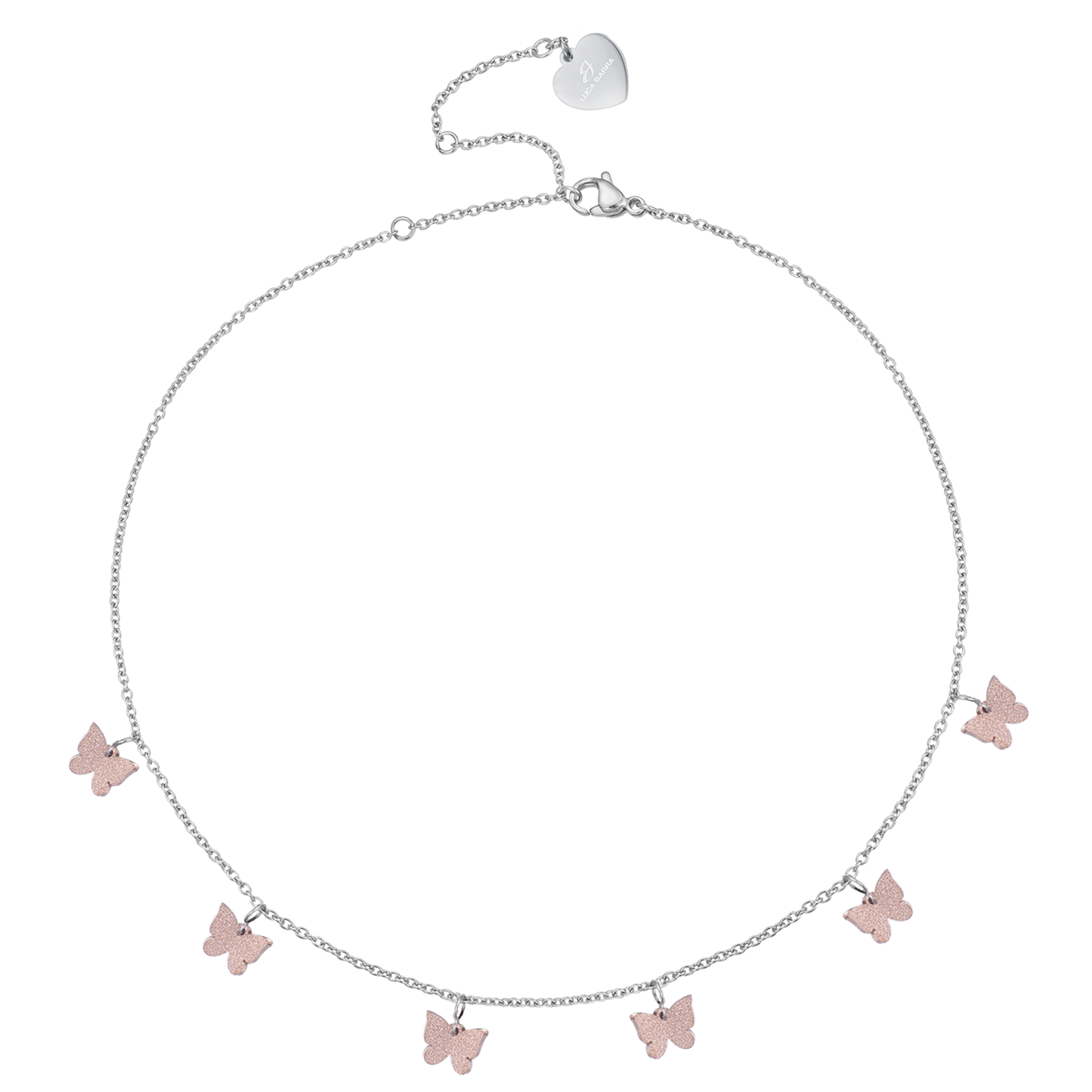 STEEL NECKLACE WITH BUTTERFLY AND GLITTER IP ROSE Luca Barra