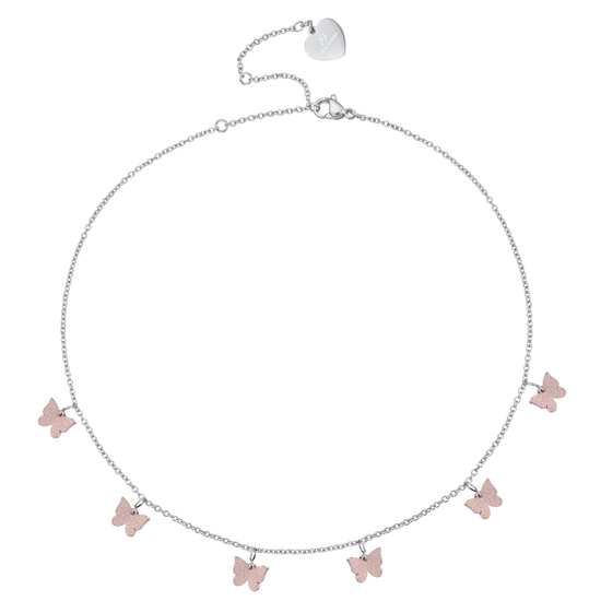 STEEL NECKLACE WITH BUTTERFLY AND GLITTER IP ROSE Luca Barra