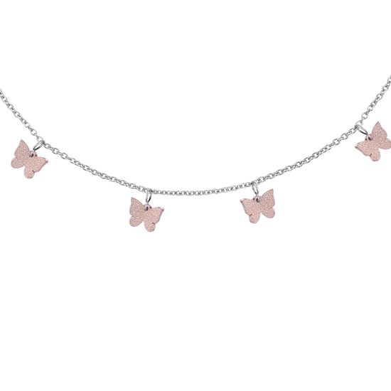 STEEL NECKLACE WITH BUTTERFLY AND GLITTER IP ROSE Luca Barra