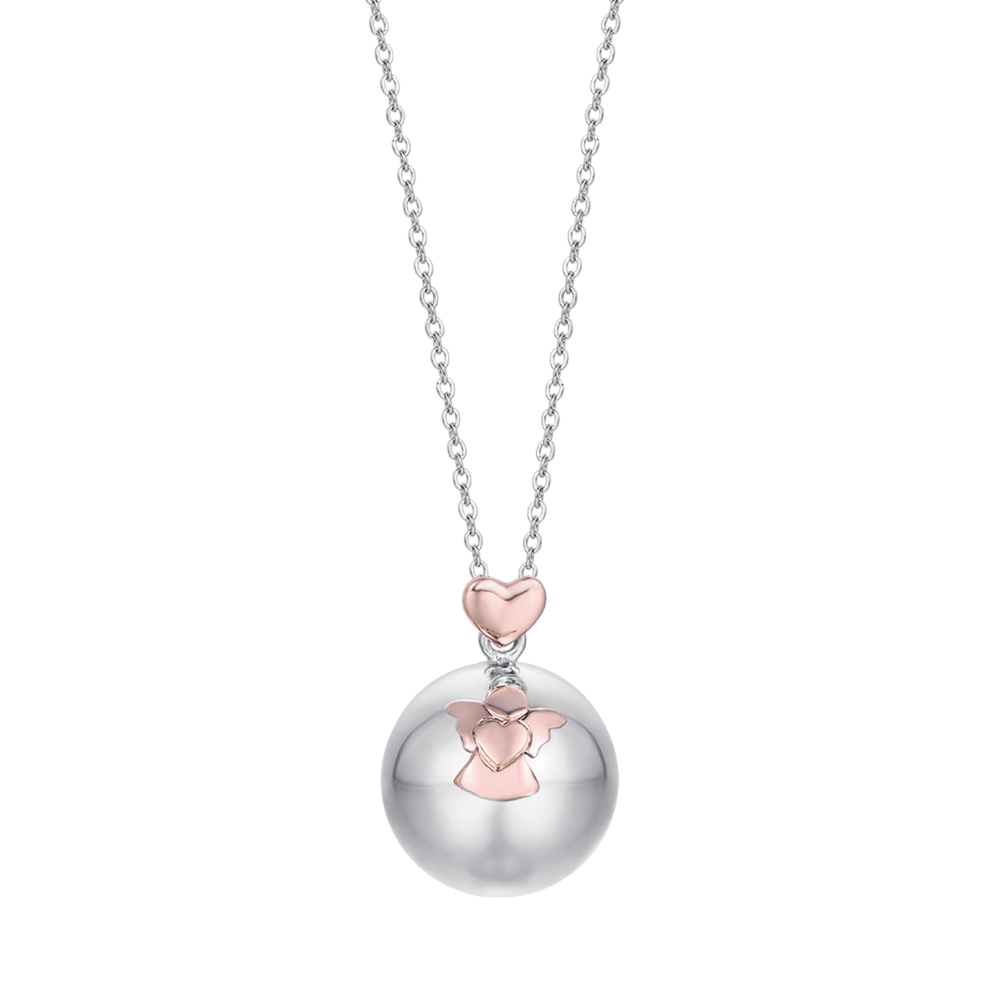 STEEL ANGEL CALL NECKLACE METAL PENDANT WITH ANGEL AND HEART
