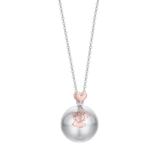 STEEL ANGEL CALL NECKLACE METAL PENDANT WITH ANGEL AND HEART