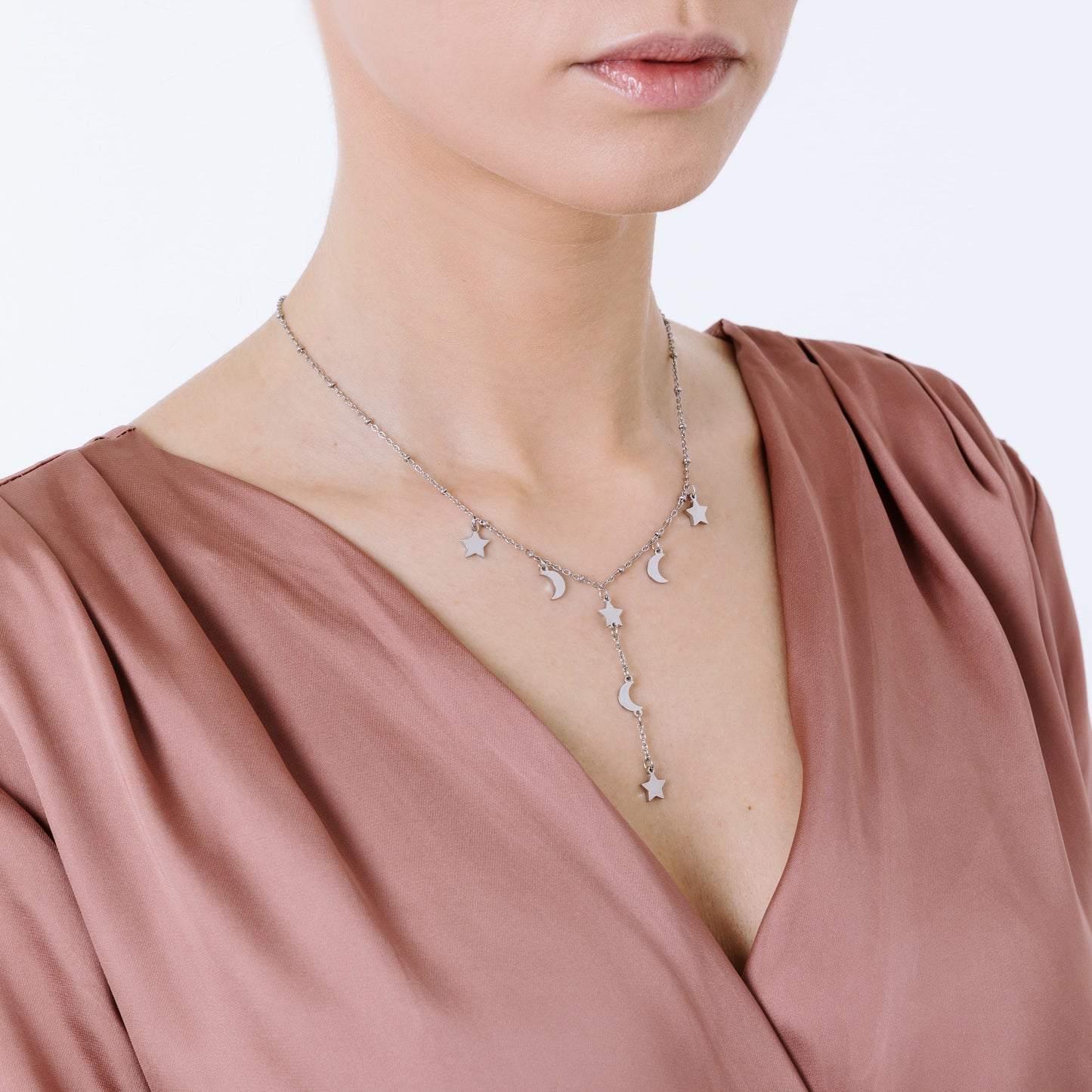 STEEL NECKLACE WITH STARS AND MOONS