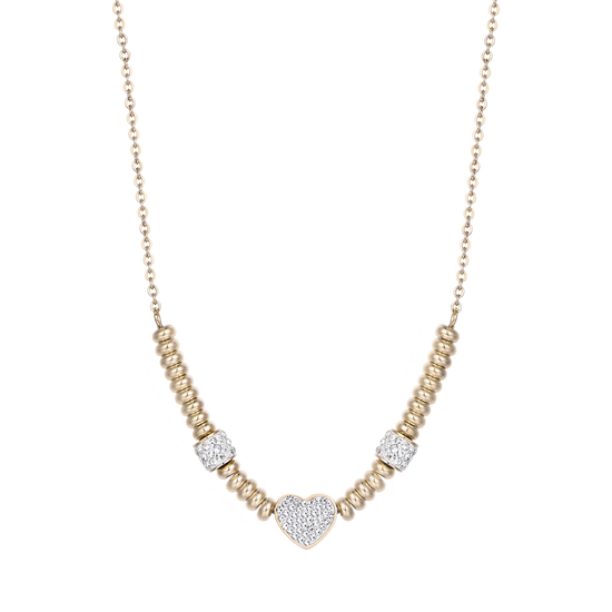 IP GOLD STEEL NECKLACE WITH HEART WITH WHITE CRYSTALS Luca Barra