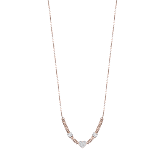 ROSE IP STEEL NECKLACE WITH HEART WITH WHITE CRYSTALS Luca Barra