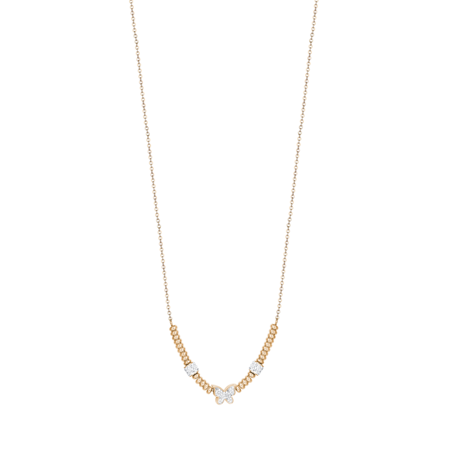 IP GOLD STEEL NECKLACE WITH BUTTERFLY WITH WHITE CRYSTALS Luca Barra