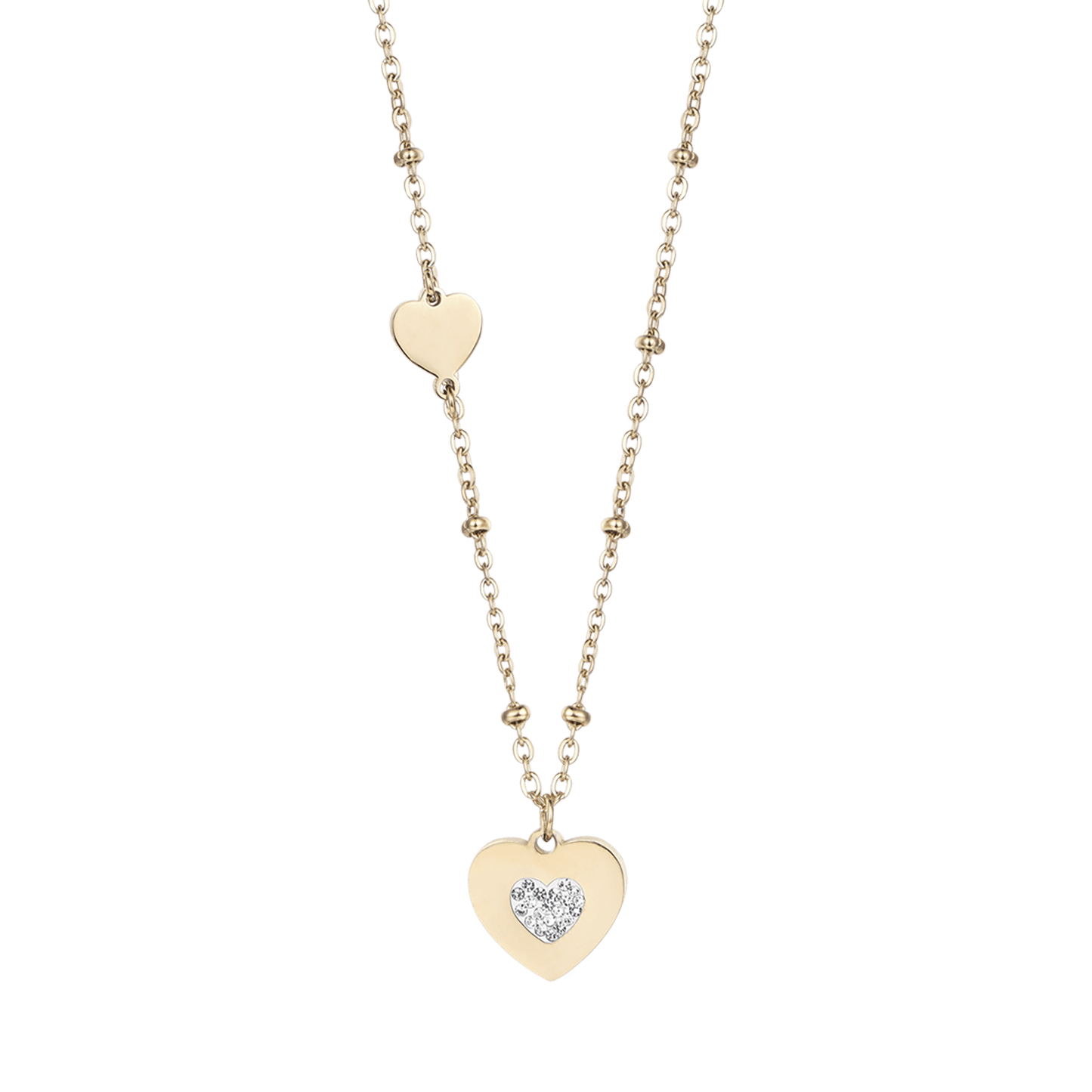 WOMAN'S NECKLACE IN IP GOLD STEEL WITH HEARTS WITH WHITE CRYSTALS Luca Barra