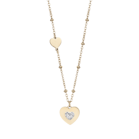 WOMAN'S NECKLACE IN IP GOLD STEEL WITH HEARTS WITH WHITE CRYSTALS Luca Barra