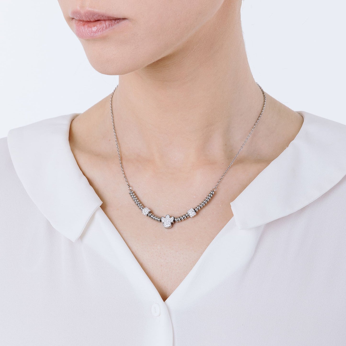 STEEL NECKLACE WITH ANGEL WITH WHITE CRYSTALS Luca Barra