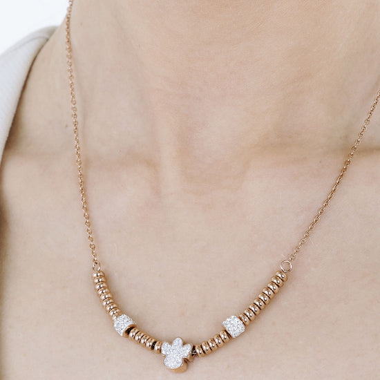 Upload image to Gallery IP ROSE STEEL NECKLACE WITH ANGEL WITH WHITE CRYSTALS
