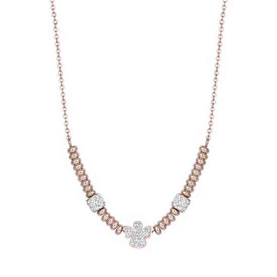 IP ROSE STEEL NECKLACE WITH ANGEL WITH WHITE CRYSTALS