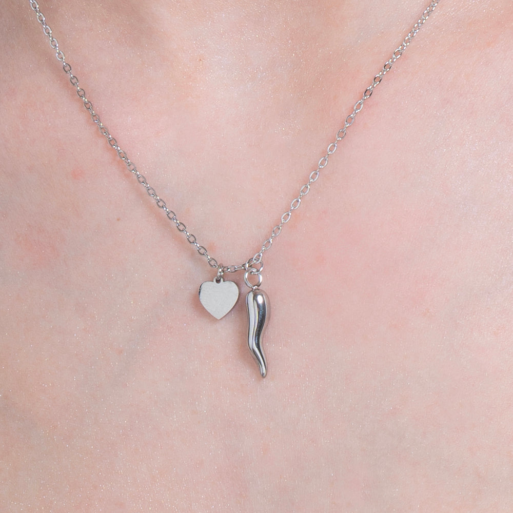 STEEL WOMEN'S NECKLACE WITH HEART AND HORN