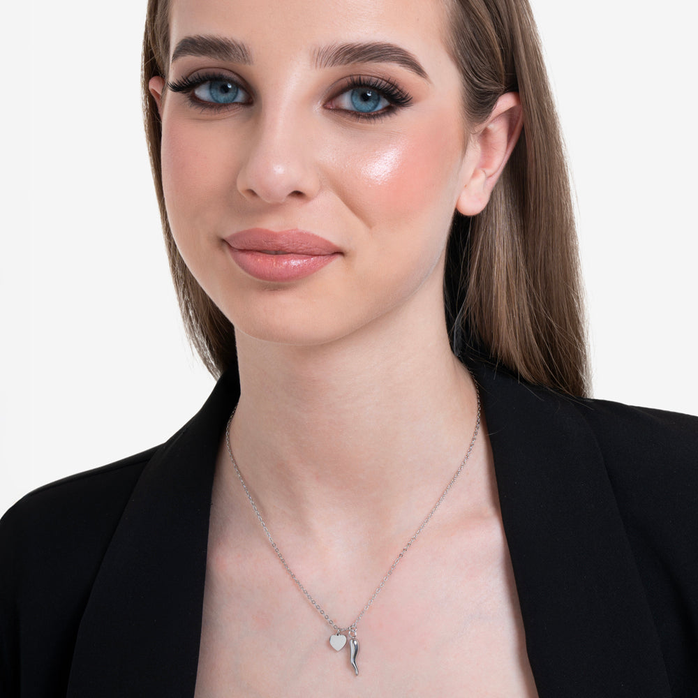 STEEL WOMEN'S NECKLACE WITH HEART AND HORN