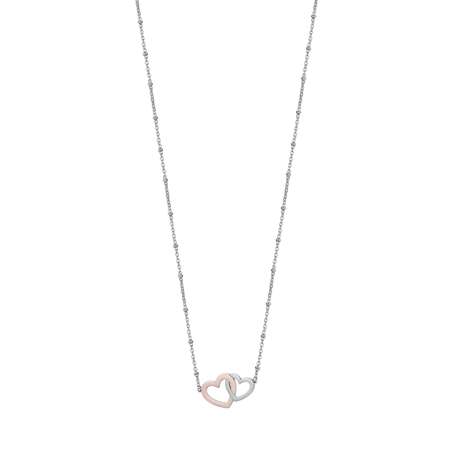 STAINLESS STEEL NECKLACE WITH STEEL HEARTS AND STEEL IP ROSE Luca Barra