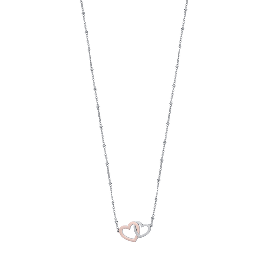 STAINLESS STEEL NECKLACE WITH STEEL HEARTS AND STEEL IP ROSE Luca Barra