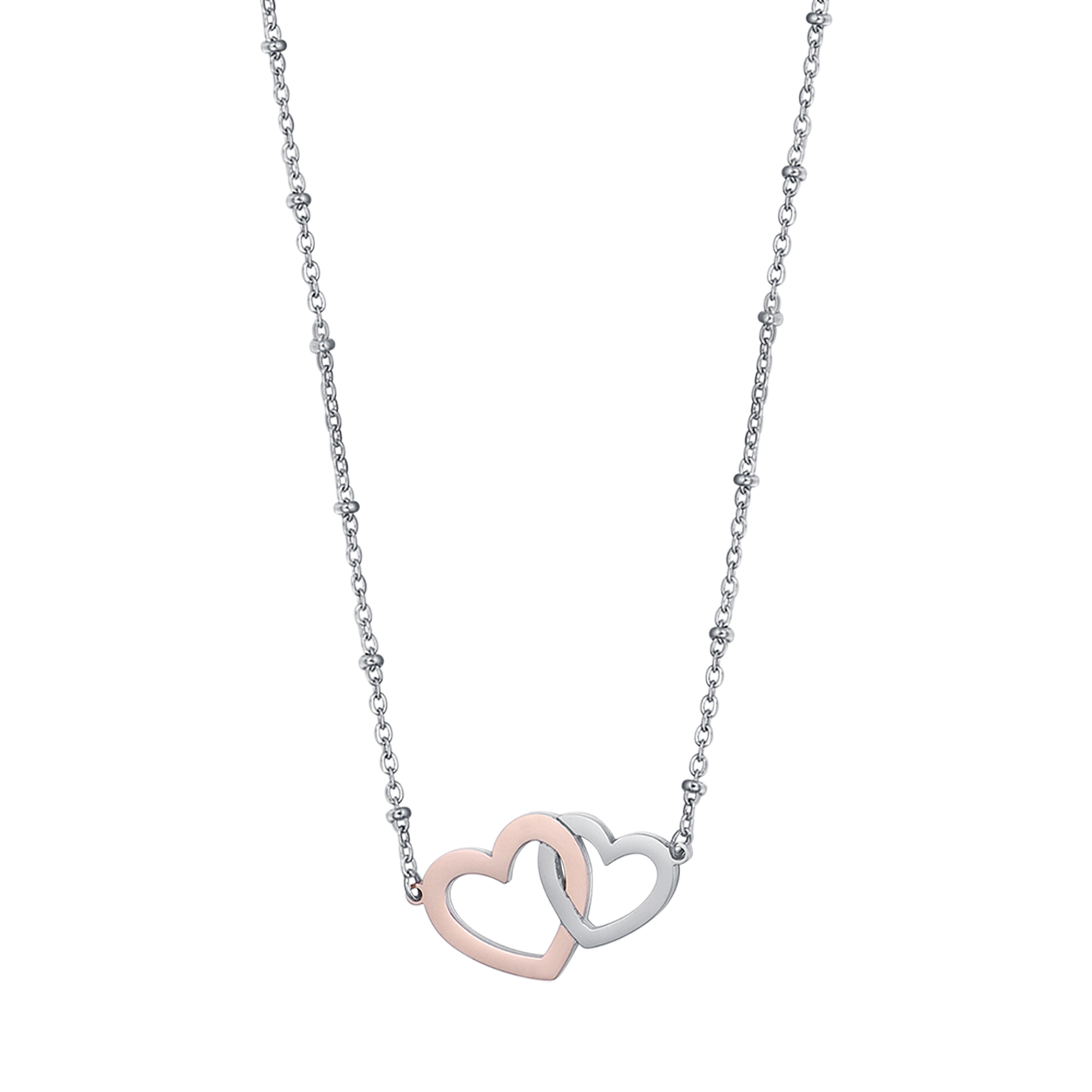 STAINLESS STEEL NECKLACE WITH STEEL HEARTS AND STEEL IP ROSE Luca Barra