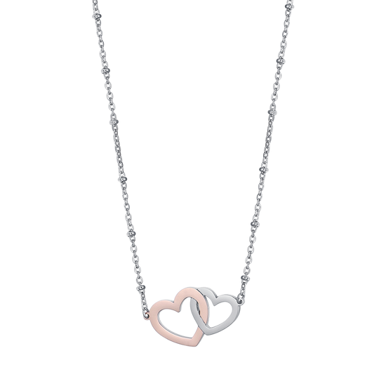 STEEL NECKLACE WITH STEEL HEARTS AND STEEL IP ROSE