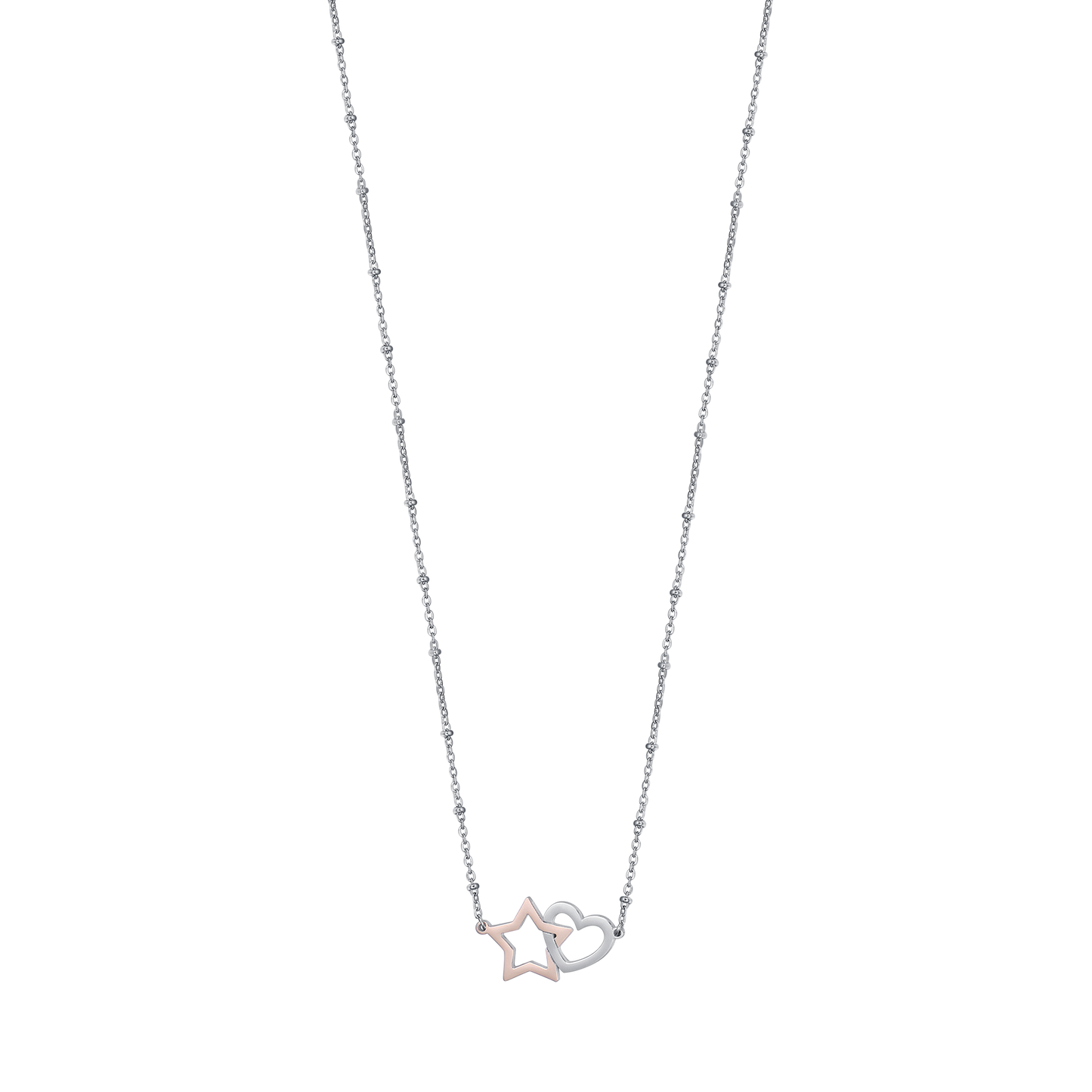 STAINLESS STEEL NECKLACE WITH STEEL HEART AND IP ROSE STAR Luca Barra