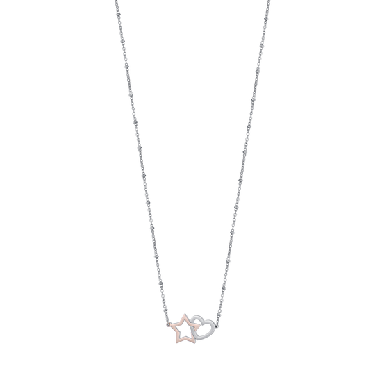 STAINLESS STEEL NECKLACE WITH STEEL HEART AND IP ROSE STAR Luca Barra