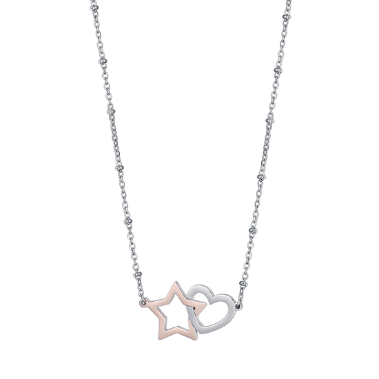 STAINLESS STEEL NECKLACE WITH STEEL HEART AND IP ROSE STAR Luca Barra