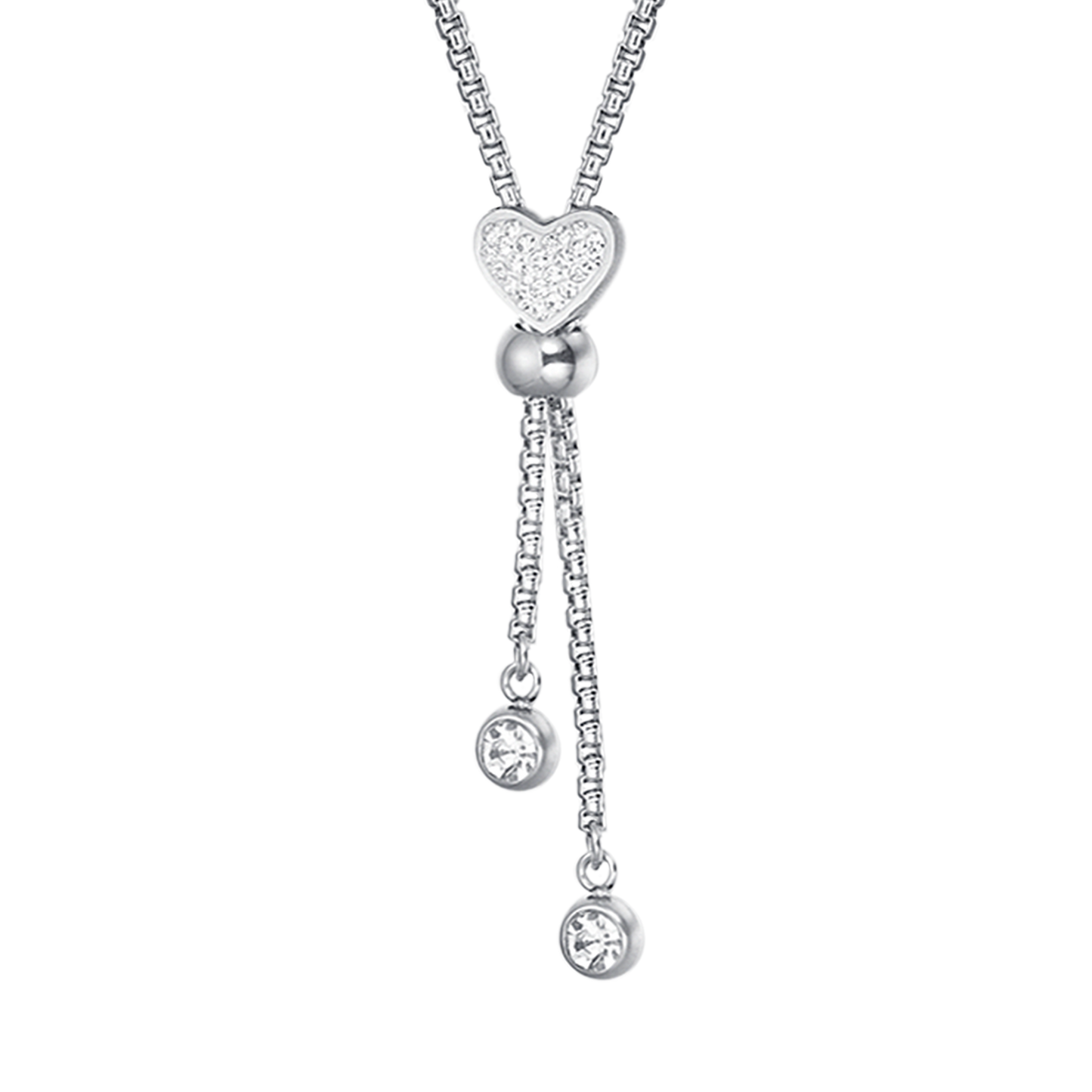 STEEL HEART NECKLACE WITH WHITE CRYSTALS