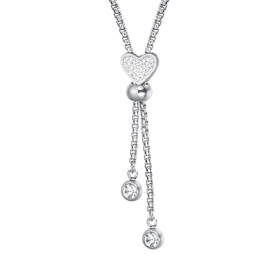 STEEL HEART NECKLACE WITH WHITE CRYSTALS