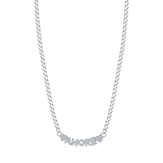 WOMEN'S STEEL LOVE NECKLACE WITH WHITE CRYSTALS