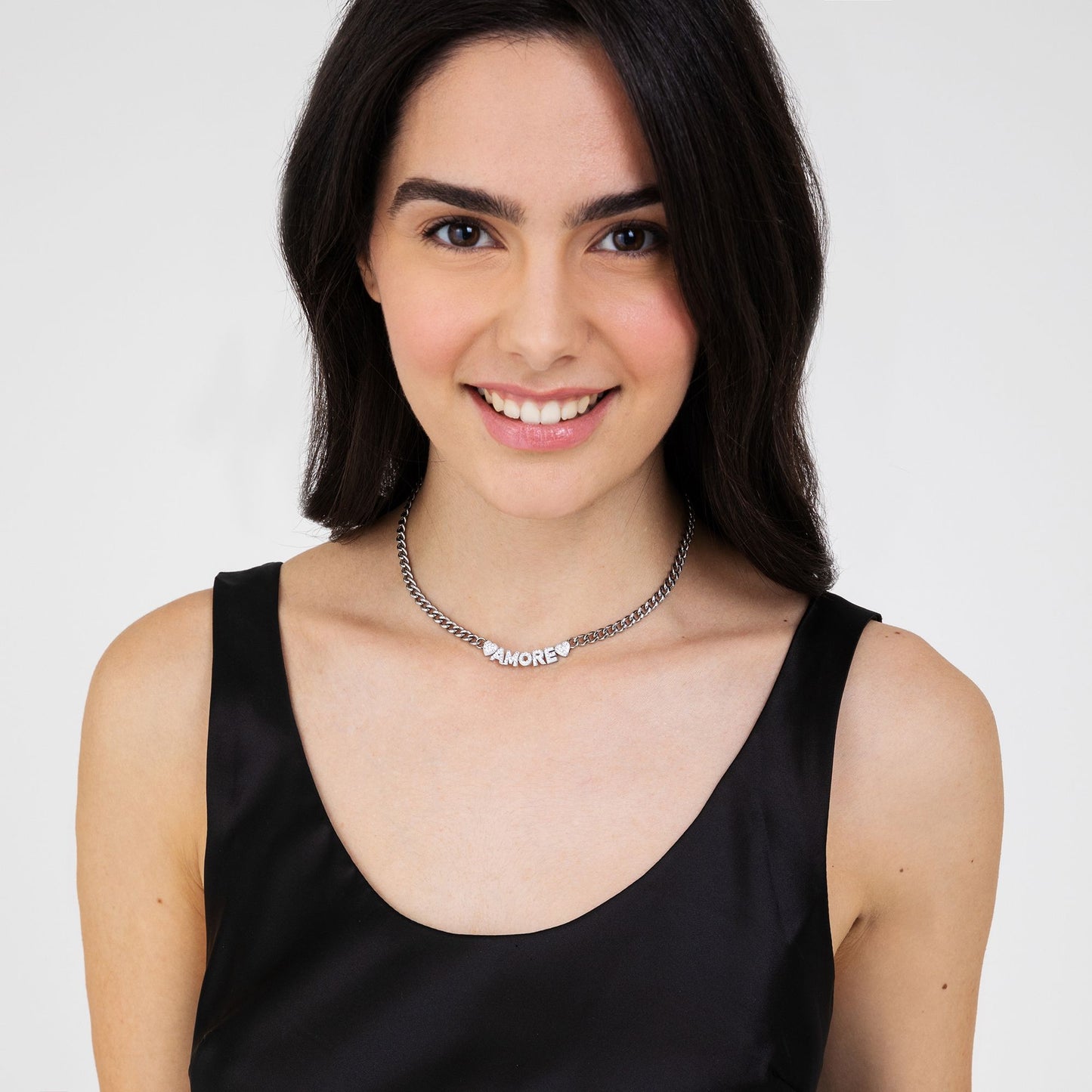 WOMEN'S STEEL LOVE NECKLACE WITH WHITE CRYSTALS