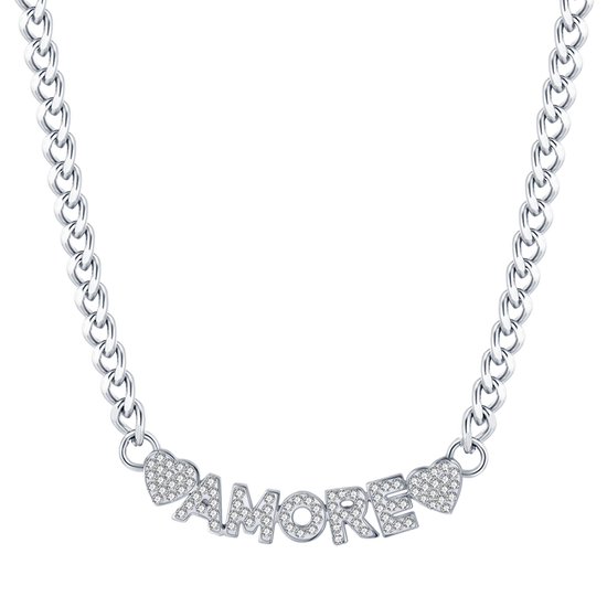 WOMEN'S STEEL LOVE NECKLACE WITH WHITE CRYSTALS