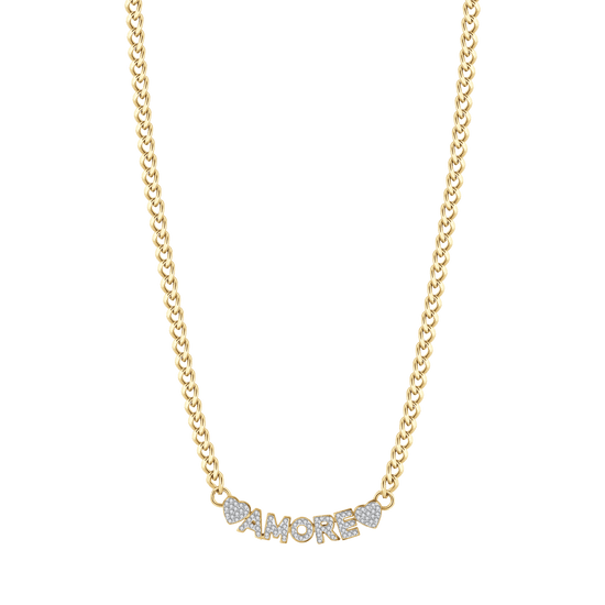 GOLD LOVE STEEL WOMEN'S NECKLACE WITH WHITE CRYSTALS