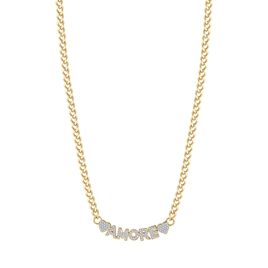 GOLD LOVE STEEL WOMEN'S NECKLACE WITH WHITE CRYSTALS