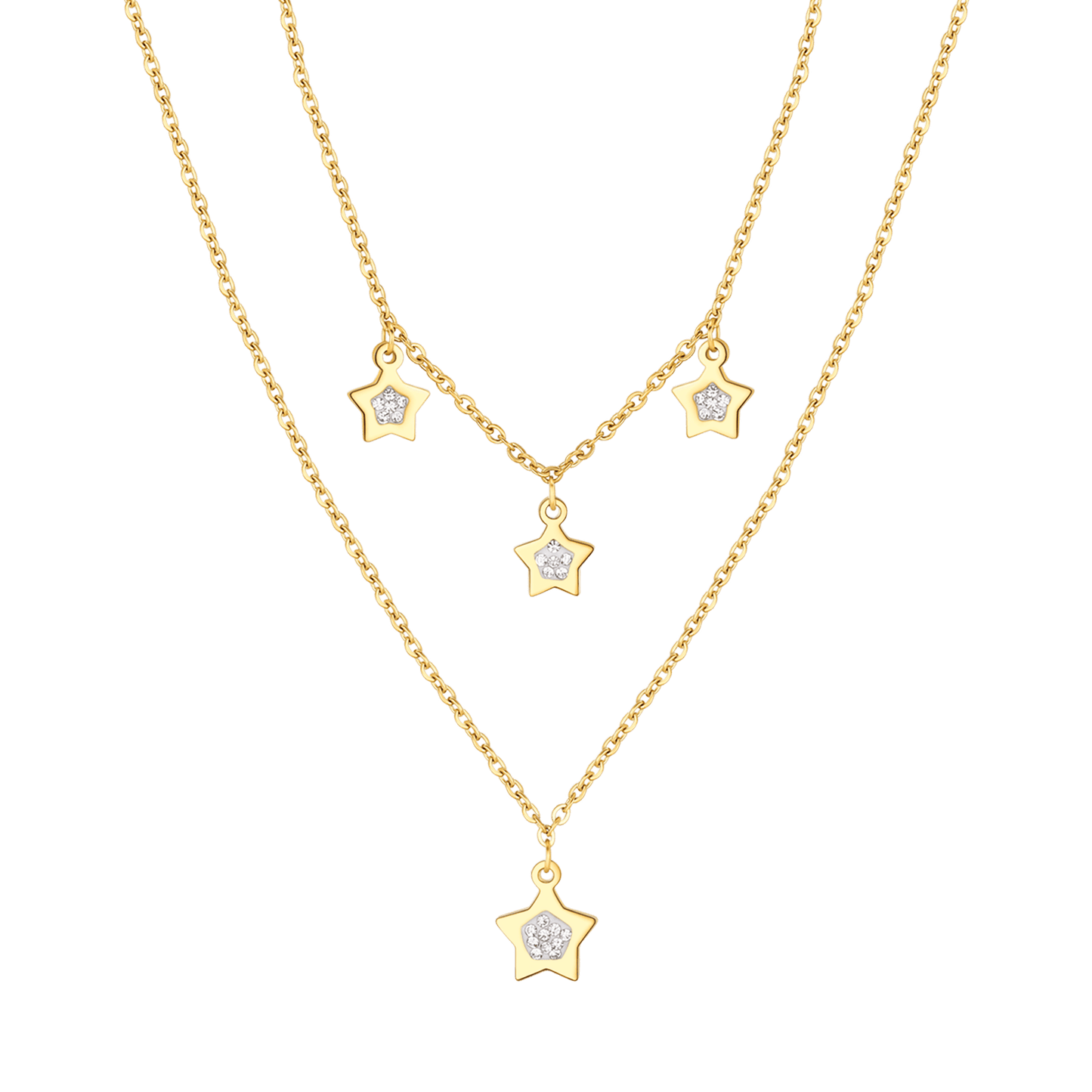 WOMAN'S NECKLACE IN IP GOLD STEEL WITH STARS AND WHITE CRYSTALS Luca Barra