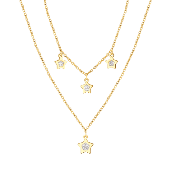 WOMAN'S NECKLACE IN IP GOLD STEEL WITH STARS AND WHITE CRYSTALS Luca Barra