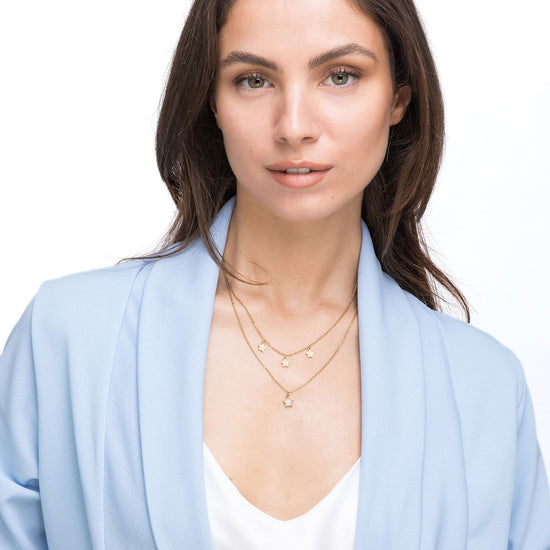 IP GOLD STEEL WOMEN'S NECKLACE WITH STARS AND WHITE CRYSTALS